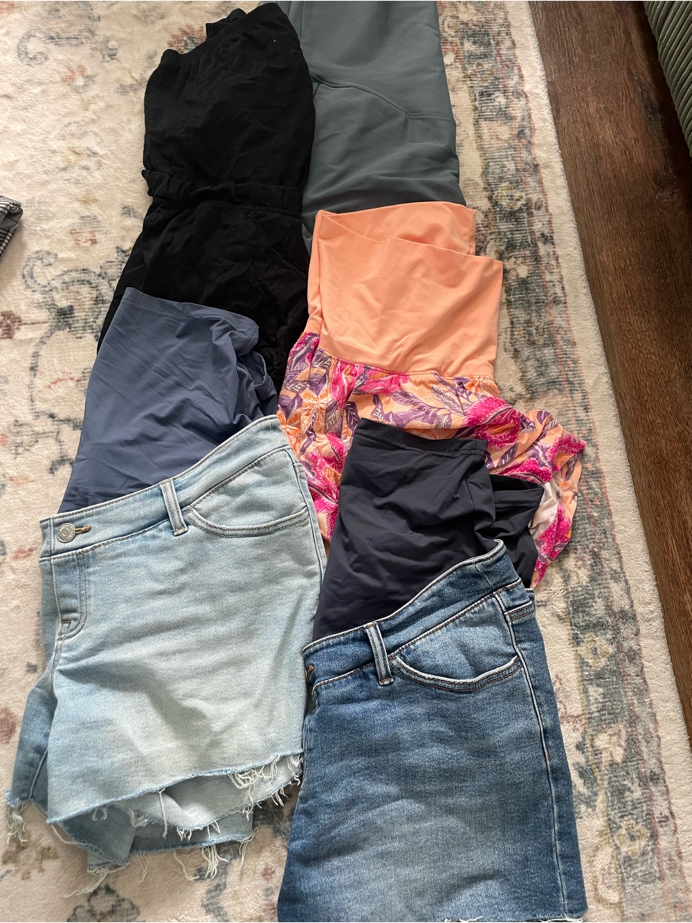 Mixed Women's maternity shorts Bundle - thyme Denim, Black, Coral & blue